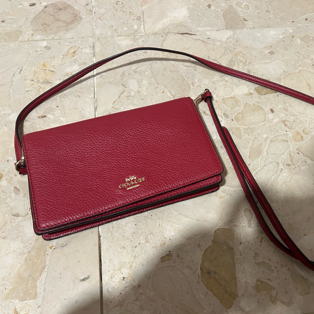 Coach Red Leather Crossbody Bag with Gold Hardware